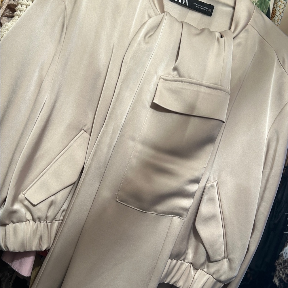 Zara Satin Cream Bomber Set